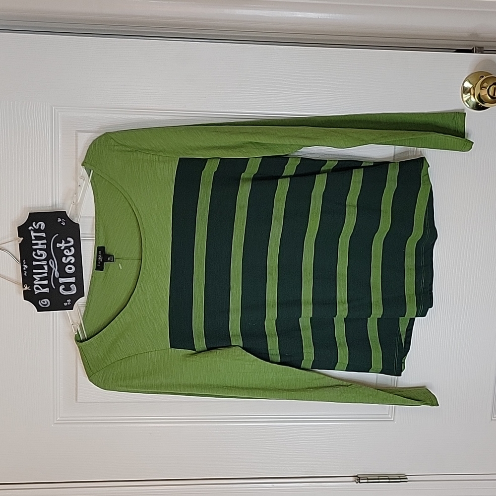 Talbots Green Striped Top Medium Petite New Long Sleeve